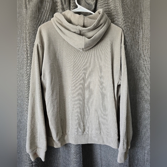 Negative Space Ribbed Hoodie Size Small Beige Cream Sweatshirt Pockets Womens - Picture 2 of 4